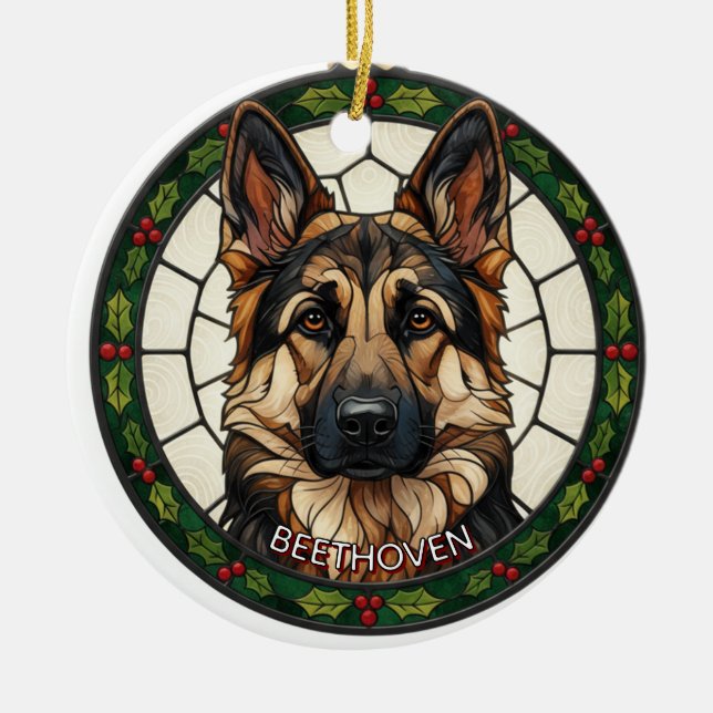 Custom Stained glass effect DOG'S name Christmas  Ceramic Ornament (Front)