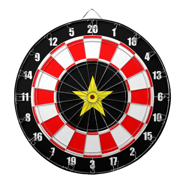 Custom Star Image on Black, Red & White Dart Board (Front)