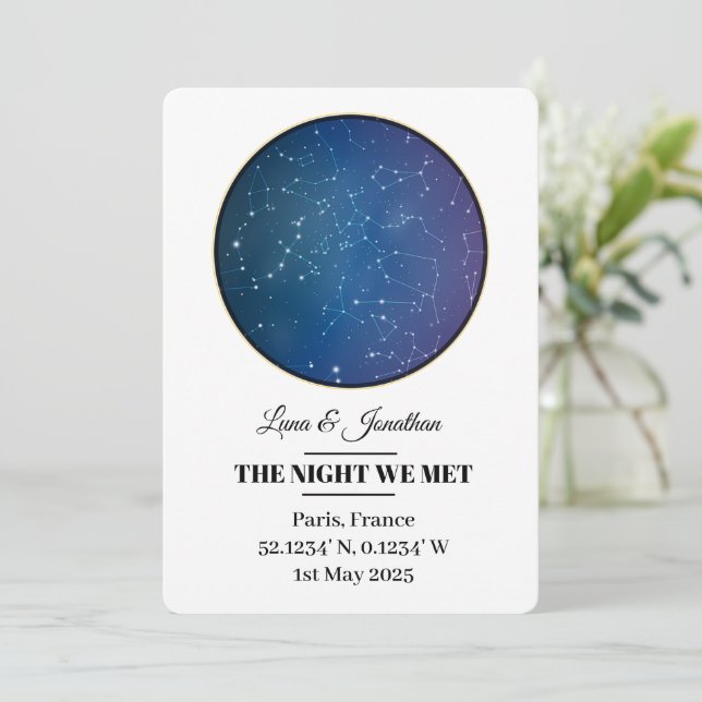 Custom Star Map Card - Personalized Night Sky & Da (Standing Front)