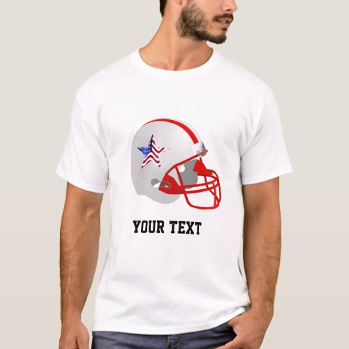 Custom Star on Red White American Football Helmet  T_Shirt