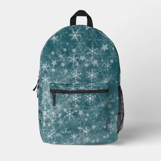 Custom Star Snowflake Navy Pattern Aesthetic Printed Backpack (Front)