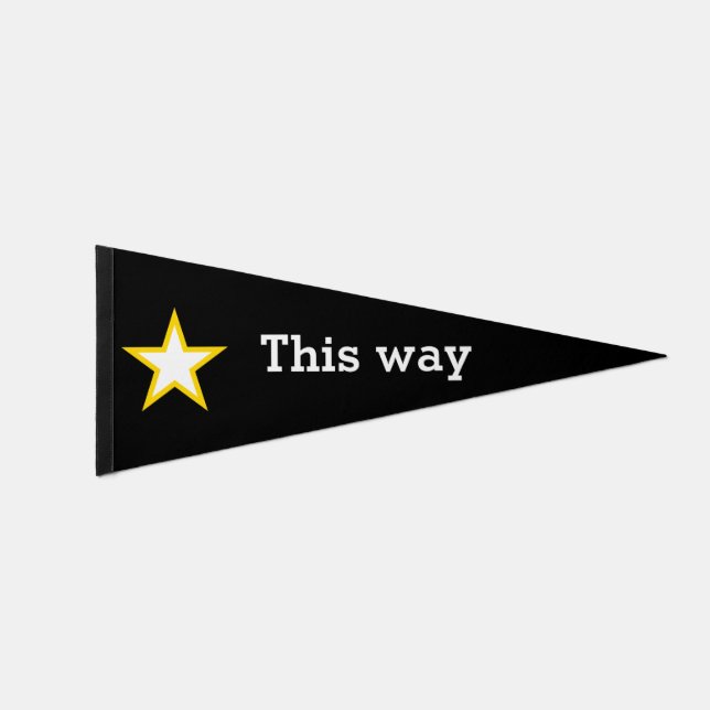 Custom Star & This Way Text on Black Pennant Flag (Front)