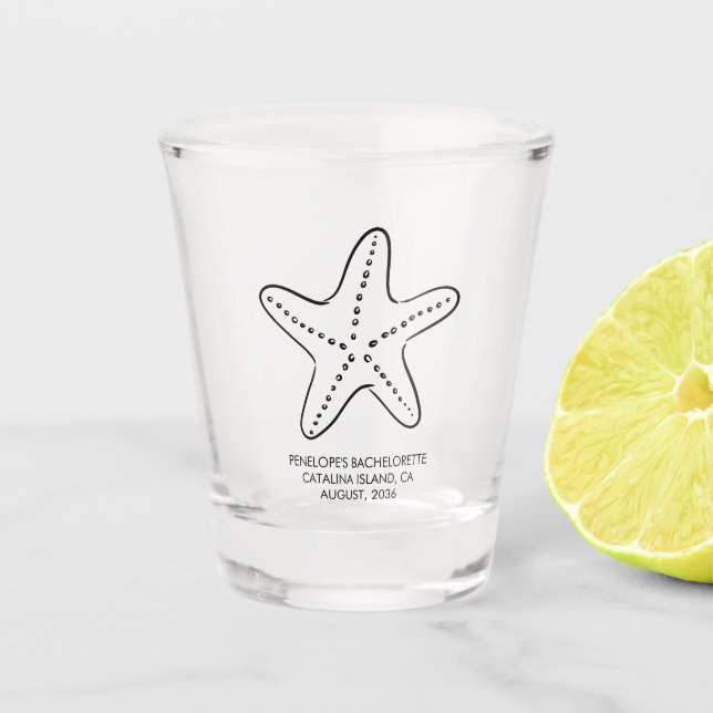 Custom Starfish Bachelorette Shot Glass Favor Gift (Front)