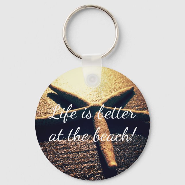 Custom starfish beach photo round button keychains (Front)