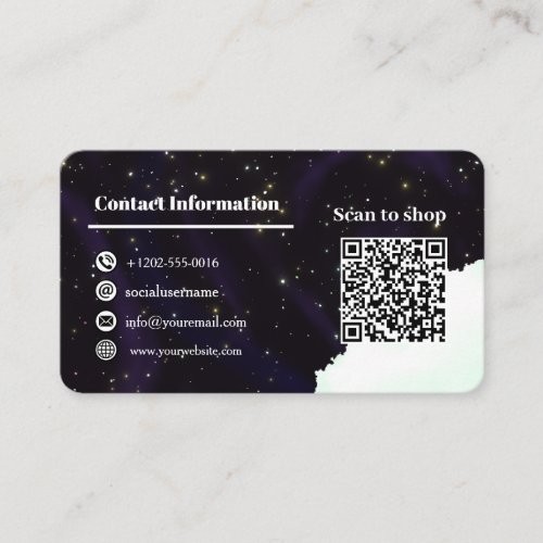 Custom Starry Space Logo Contact Info and QR Code Business Card