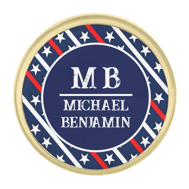 Custom Stars & Stripes Patriotic American Flag Gold Finish Lapel Pin (Front)