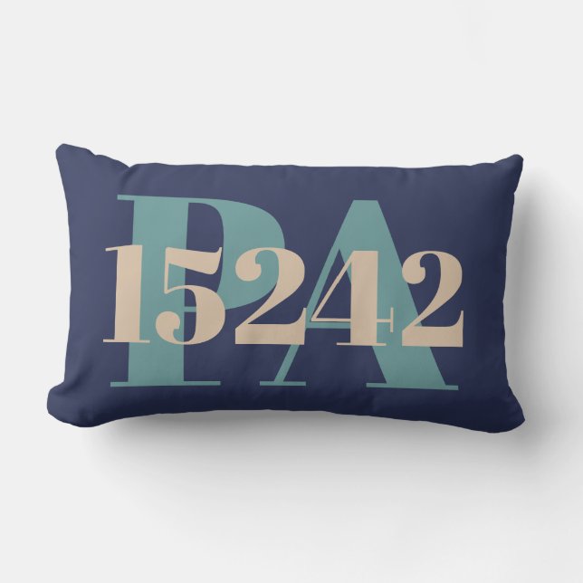 Custom State and ZIP Code Throw Pillow Navy Blue (Front)