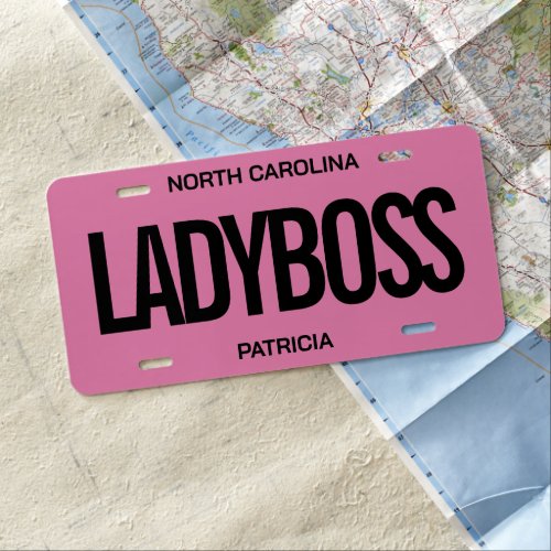 Custom state pink vanity car license plate