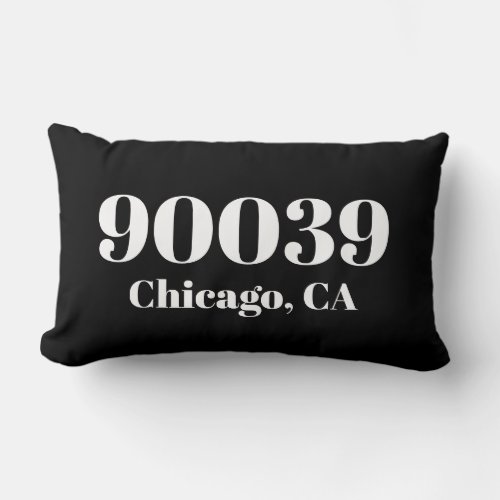 Custom State Zip Code Gray  Black Lumbar Pillow