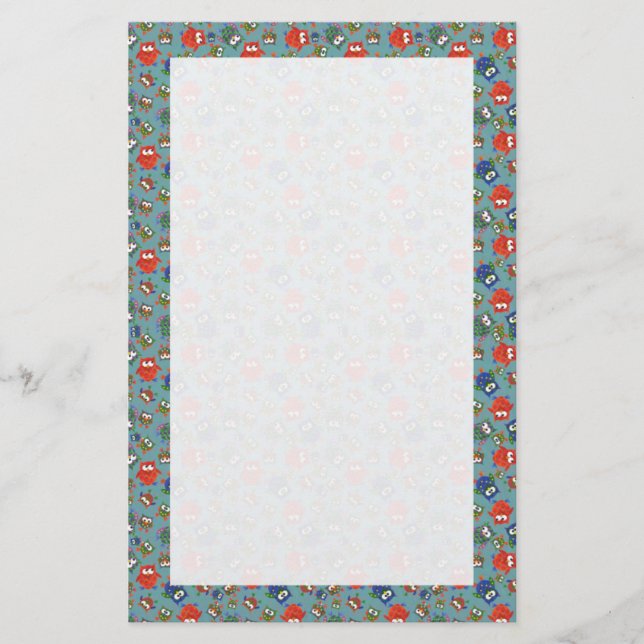 Custom Stationery, Notepaper, Cute Colorful Owls Stationery (Front)
