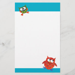 Custom Stationery, Notepaper, Cute Colorful Owls Stationery