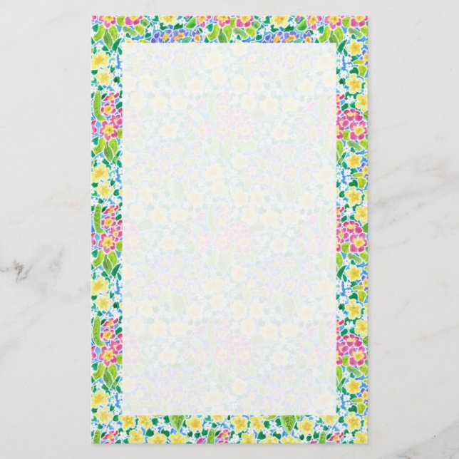 Custom Stationery, Notepaper, Pretty Primroses Stationery (Front)