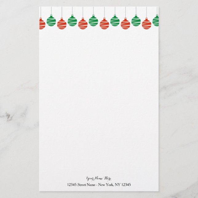 Custom stationery paper with Christmas balls decor (Front)