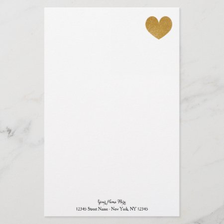 Custom Stationery Paper With Gold Glitter Heart