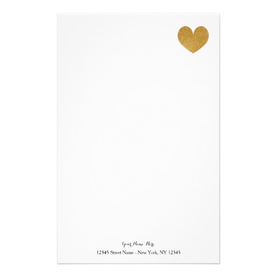 Custom stationery paper with gold glitter heart
