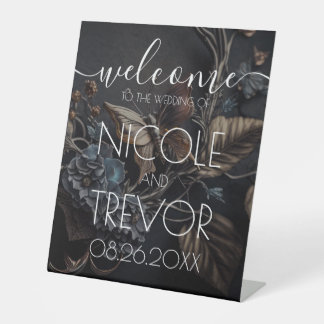 Custom Steampunk Butterfly Welcome Wedding Pedestal Sign