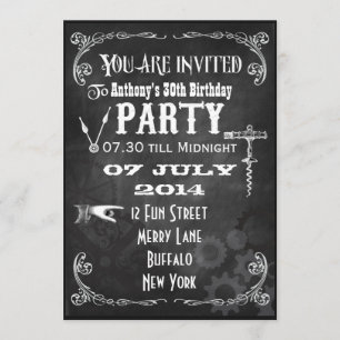 Custom Steampunk Chalkboard Birthday Party Invite