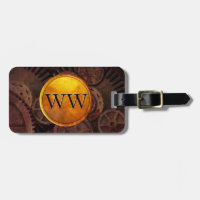 Custom Steampunk Gears and Gold Luxury Monogram Luggage Tag