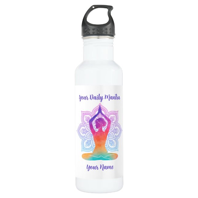 Custom Steel Water Bottle with Name & Mantra (Front)