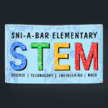 Custom STEM Education Banner - Light Blue<br><div class="desc">Custom STEM designed banner for your educational event. Customize with your school,  club name,  or slogan. Original design within each letter represents each field of study and set on blue background. SCIENCE | TECHNOLOGY | ENGINEERING | MATH</div>