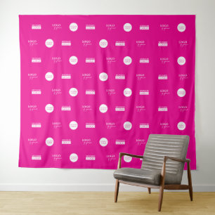 Custom step and repeat 3 Sponsor white logos Pink Tapestry