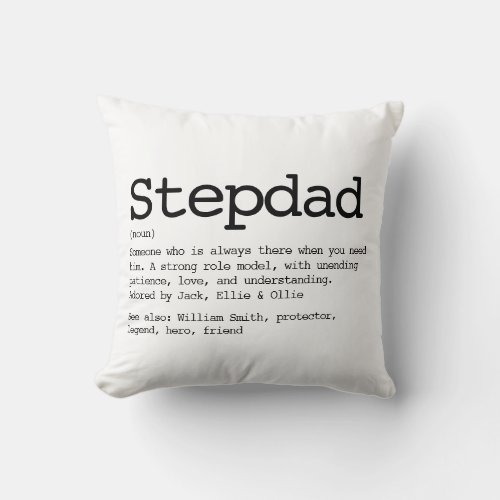 Custom Stepdad Definition Typography Throw Pillow