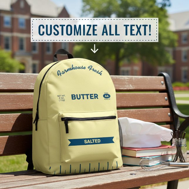 Custom Stick-of-Butter Retro Foodie Backpack  (Your totally customized butter stick backpack! Great for culinary school or anyone who loves butter)