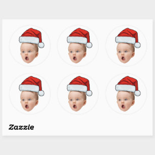 Custom Sticker Baby Face Photo Santa Hat Christmas