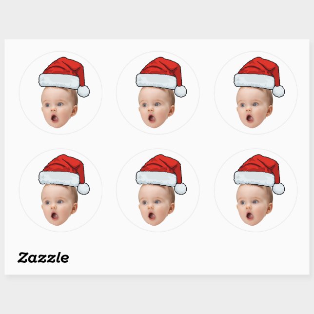 Custom Sticker Baby Face Photo Santa Hat Christmas (Sheet)