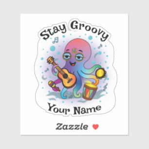 Custom Sticker Retro Octopus Name & Text