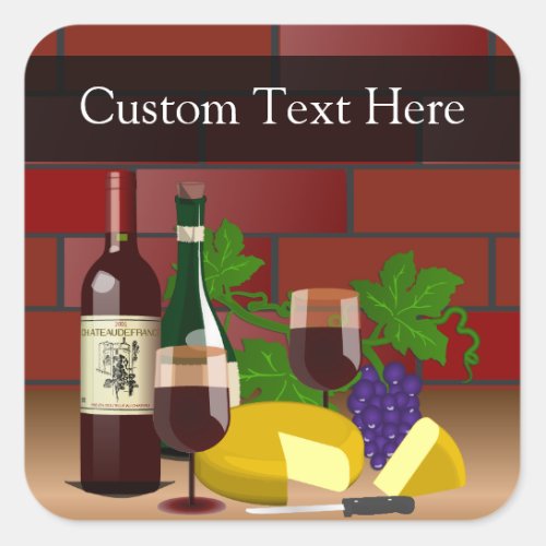 Custom Sticker Wine Cheese Table Scene Square Sticker