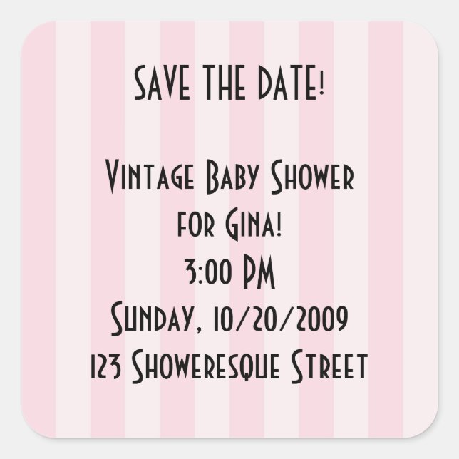 Custom Stickers -Retro Save the Date! Pink Stripe (Front)