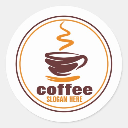 Custom stickers with coffee cup and beans logo