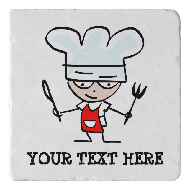 Custom stone trivet with funny cartoon chef cook (Front)