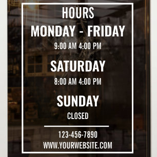 Custom Store Hours of Operation Shop Open Closed Window Cling