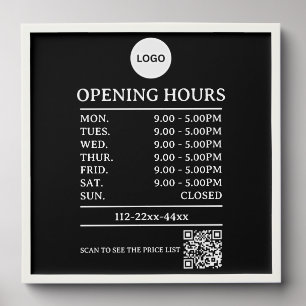 Custom Store Hours Sign with QR Code Modern Shop Peel And Stick Photo Tile