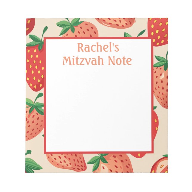 Custom Strawberries Girl's Mitzvah Notes Notepad (Front)