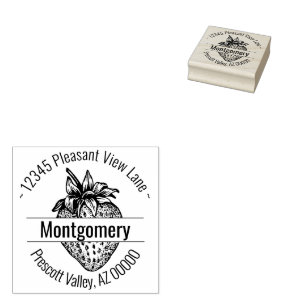 Custom Strawberry Artwork Round Address Name Rubber Stamp