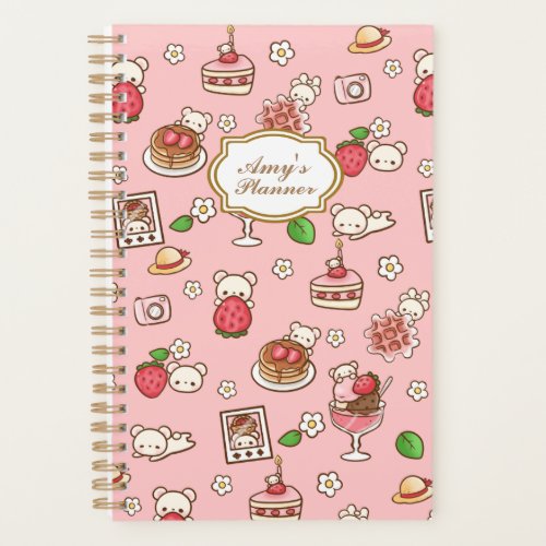 Custom Strawberry Bear and Desserts Pink Kawaii  Planner