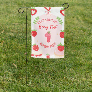 Custom Strawberry Berry First Birthday Welcom Gift Garden Flag