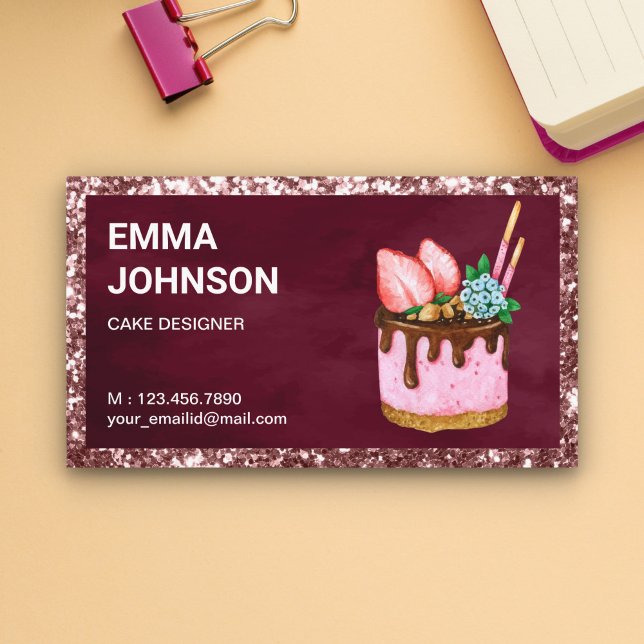 Custom Strawberry Birthday Cake Pastry Chef Bakery Business Card (Creator Uploaded)