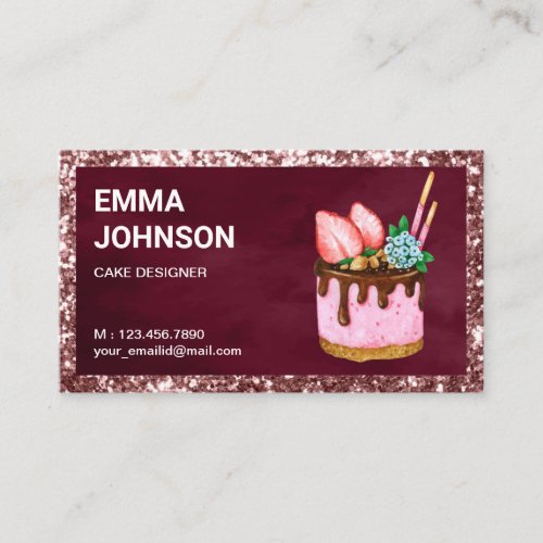 Custom Strawberry Birthday Cake Pastry Chef Bakery Business Card