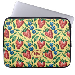 Custom Strawberry Blueberry Pattern on Yellow  Laptop Sleeve
