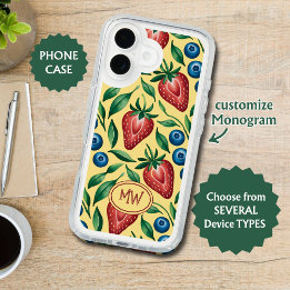 Custom Strawberry Blueberry Pattern on Yellow  iPhone 16 Case