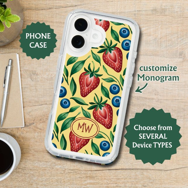 Custom Strawberry Blueberry Pattern on Yellow  Speck iPhone Case (Creator Uploaded)