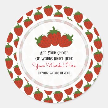 Custom Strawberry Classic Round Sticker by PartyTimeInvites at Zazzle