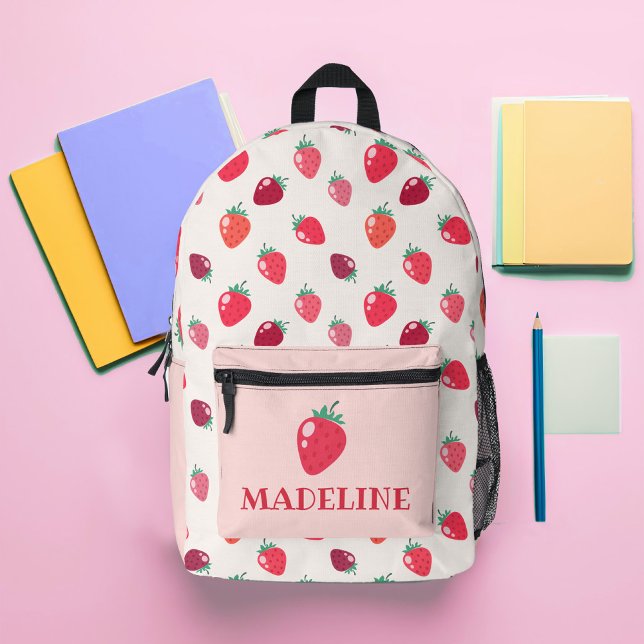 Custom Strawberry Girls Printed Backpack (Custom Girls Strawberry Backpack in Pink, White and Red)