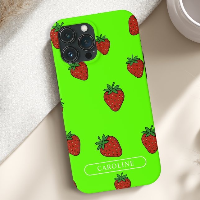 Custom Strawberry Green Case-Mate iPhone Case (Custom Strawberry Case-Mate Green iPhone Case with your Name or Text)