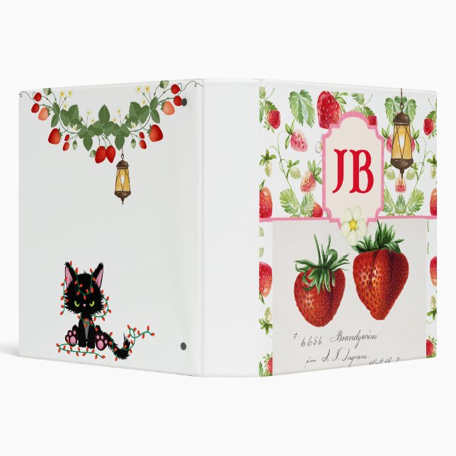 Custom Strawberry Monogrammed  3 Ring Binder (Background)