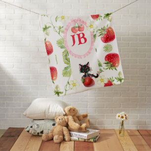 Custom Strawberry Monogrammed Baby Blanket